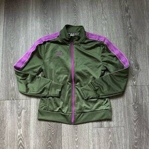 Umbro Green and Purple Track Jacket with Stand-Up Collar Size S